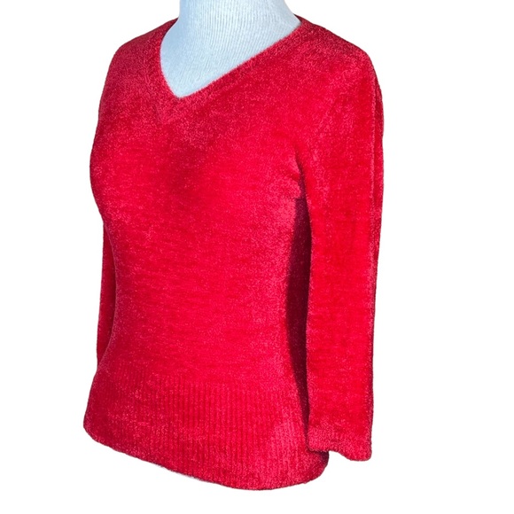 BAY STUDIO Career Petite Bright Red Super Cozy Chenille V-Neck Sweater PS - Picture 9 of 9